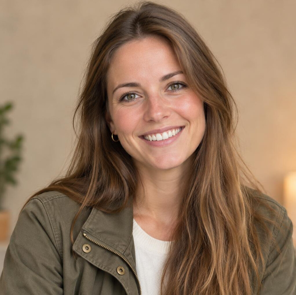 Smiling woman with long hair portrait