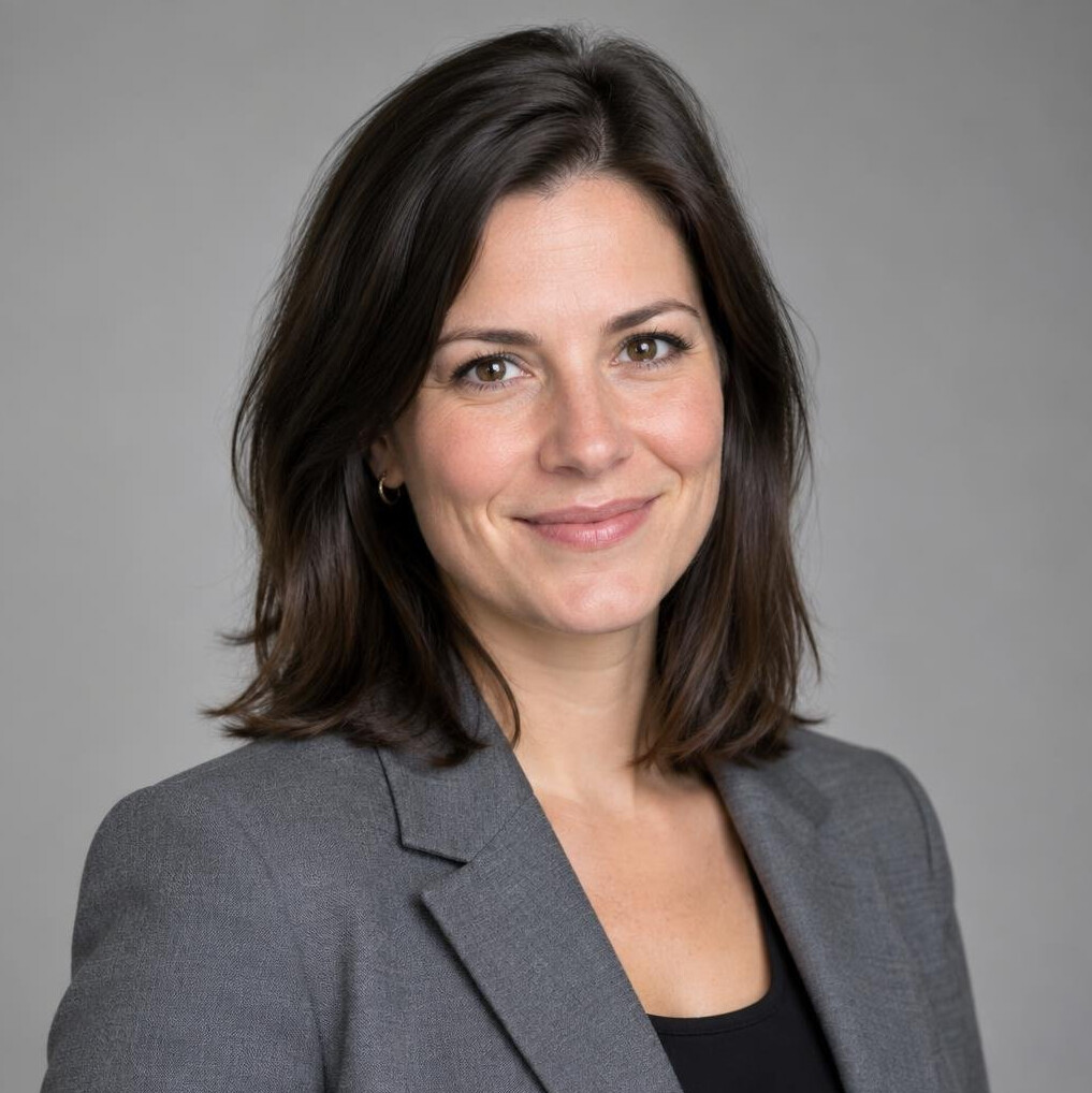 Professional portrait of a woman with dark hair in a blazer