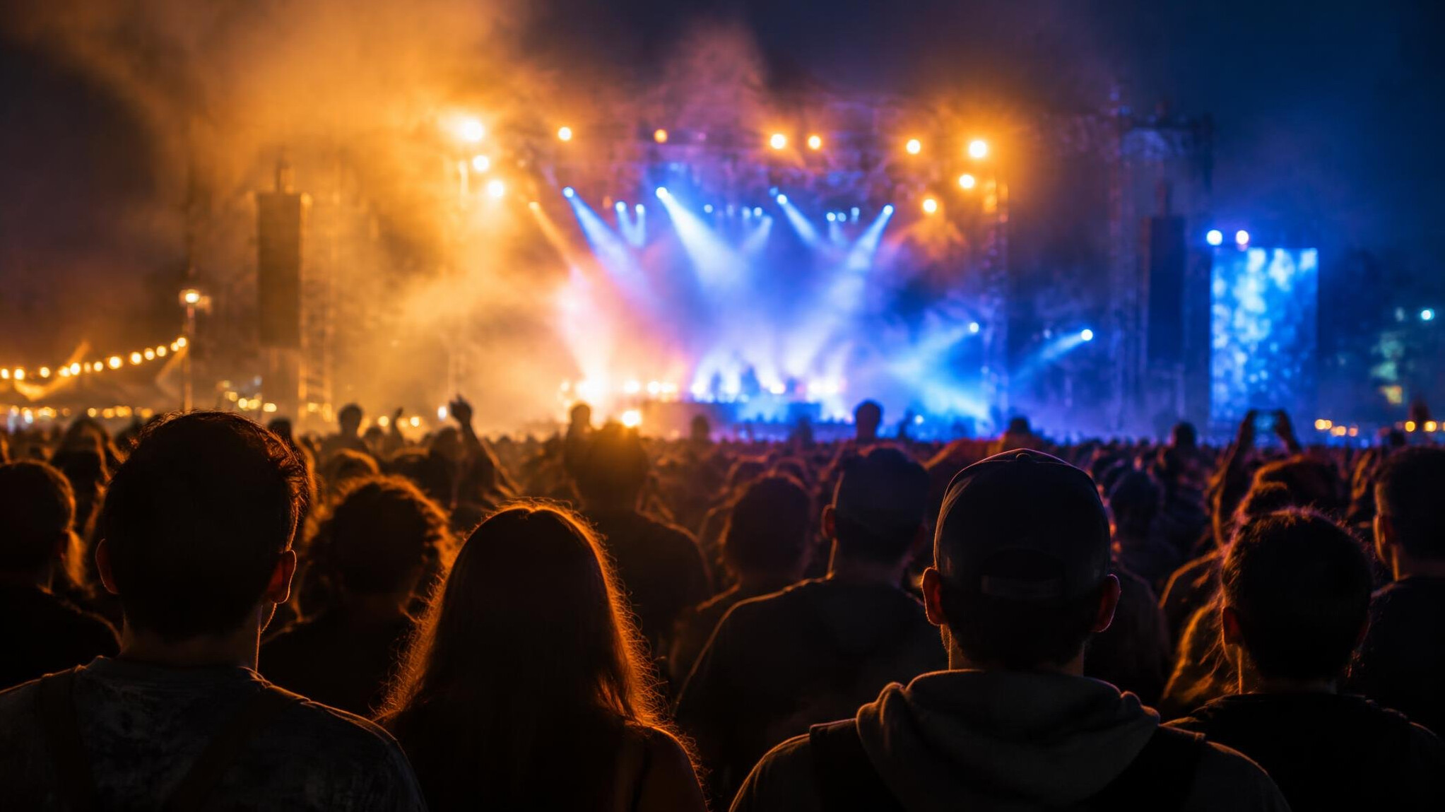 Crowd at a night event with glowing lights